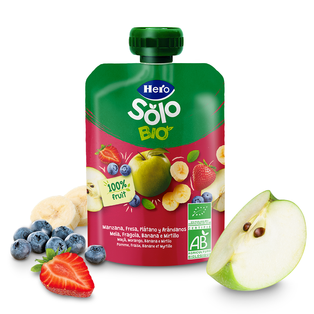 Bolsita Hero Solo Bio Manzana, Fresa, Plátano y Arándanos