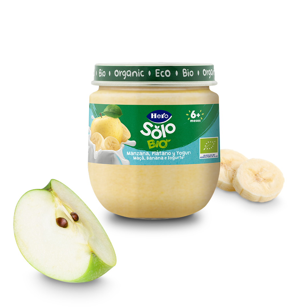 Boião Hero Solo Bio maçã, banana e iogurte